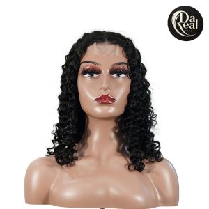 center wig natural black remy hair 2x6 lace closure deep wave bob human hair wig