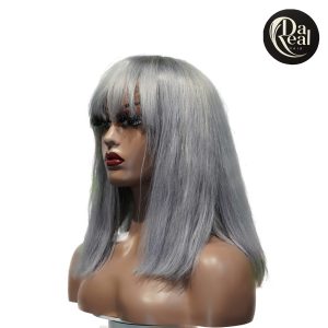 center wig machine made gray wig remy hair 12p