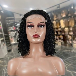 center wig natural black remy hair 5x5 lace closure deep wave 12 inch bob human hair wig