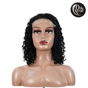 center wig natural black remy hair 5x5 lace closure deep wave 12 inch bob human hair wig