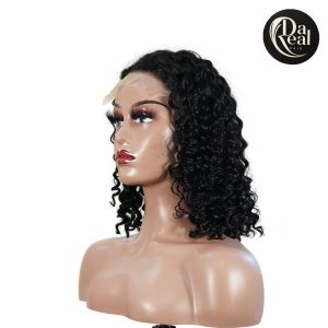 center wig natural black remy hair 5x5 lace closure deep wave 12 inch bob human hair wig