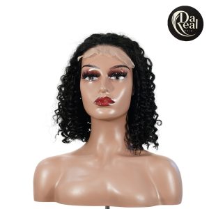 center wig natural black remy hair 5x5 lace closure jerry curly 12 inch bob human hair wig