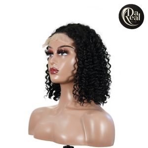 center wig natural black remy hair 5x5 lace closure jerry curly 12 inch bob human hair wig