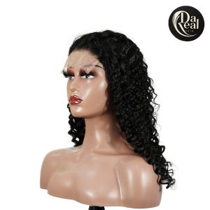 center wig natural black remy hair 5x5 lace closure deep wave human hair wig
