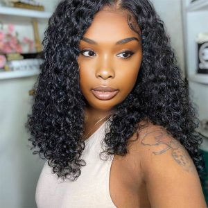 Dareal Hair natural black remy hair 2x6 lace closure deep wave bob human hair wig