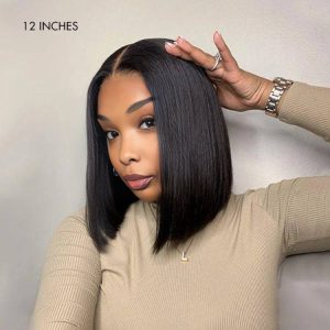 Dareal Hair natural black remy hair 5x5 lace closure straight bob human hair wig
