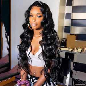 dareal hair natural black remy hair 6x7 lace closure body wave human hair wig