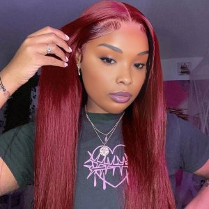 Dareal Hair 13x4 straight lace front wig 99j color 26 inch remy hair