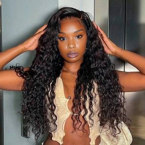 Dareal Hair natural black remy hair 6x7 lace closure deep wave human hair wig