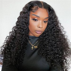 Home center wig 13x4 deep wave lace front wig natural black remy hair
